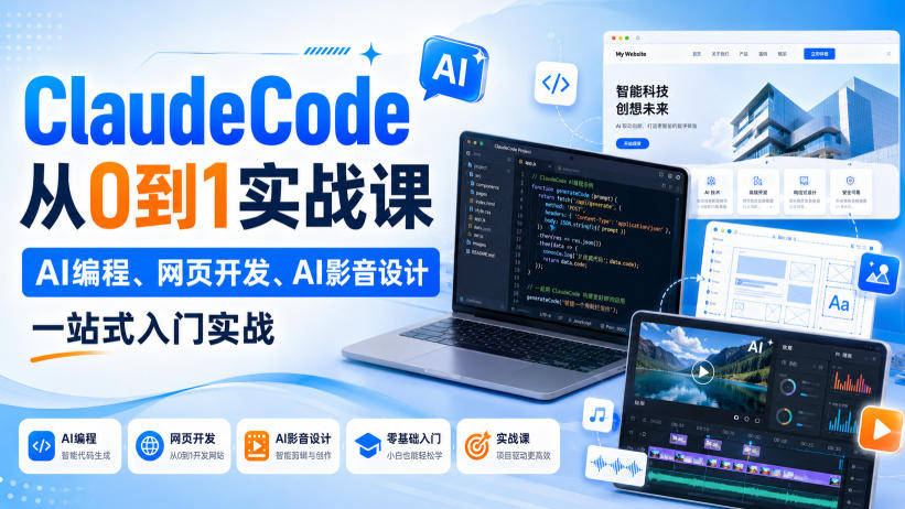 【精】Claude Code从0到1实战课,AI编程、网页开发、AI影音设计一站式入门实战(更新)-只做优质可落地项目