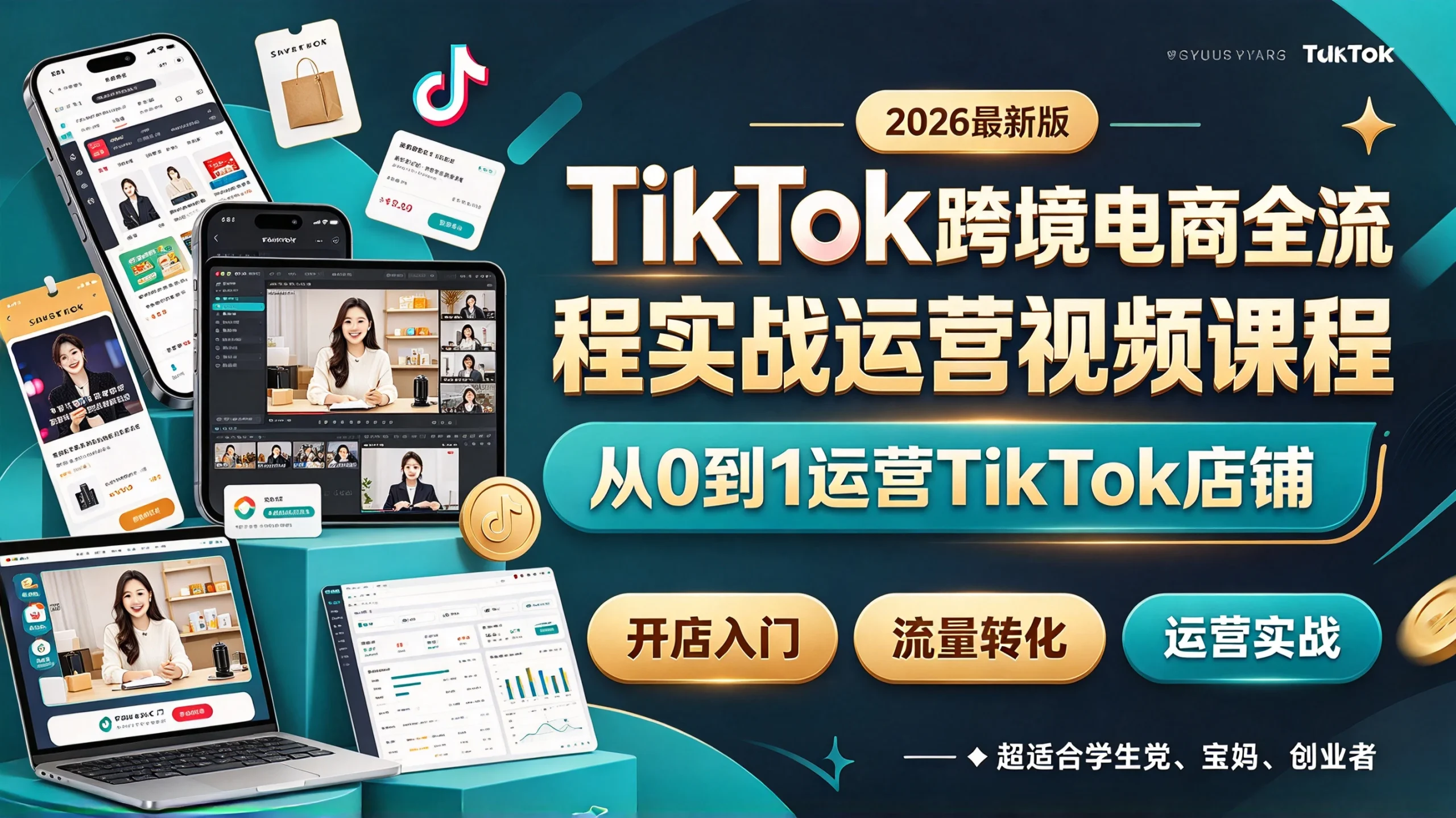 【精】2026最新版TikTok跨境电商全流程实战运营视频课程，从0到1运营TikTok店铺，超适合学生党、宝妈、创业者-只做优质可落地项目