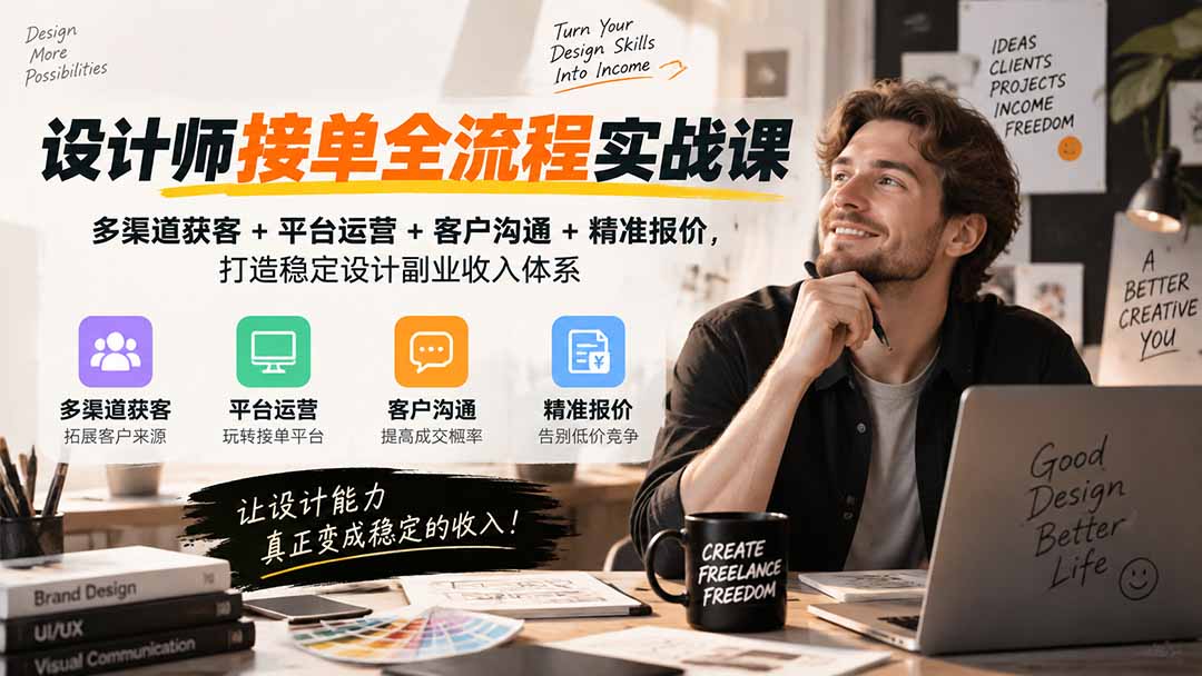 设计师接单全流程实战课-无水印｜多渠道获客+平台运营+客户沟通+精准报价，打造稳定设计副业收入体系-只做优质可落地项目
