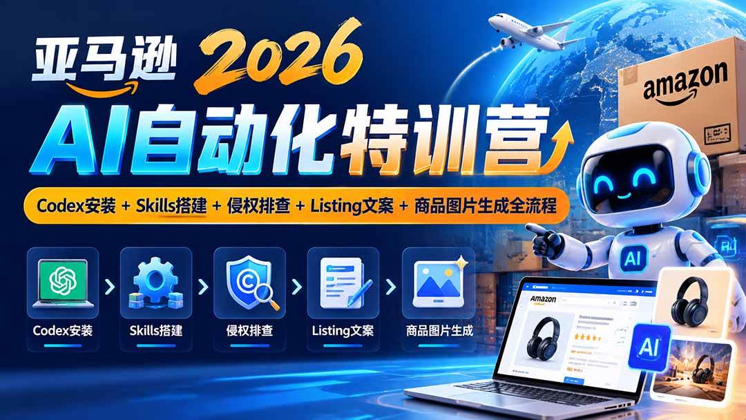 (20746期)亚马逊2026AI自动化-10月特训营:Codex安装+Skills搭建+侵权排查+Listing文案+商品图片生成全流程-只做优质可落地项目
