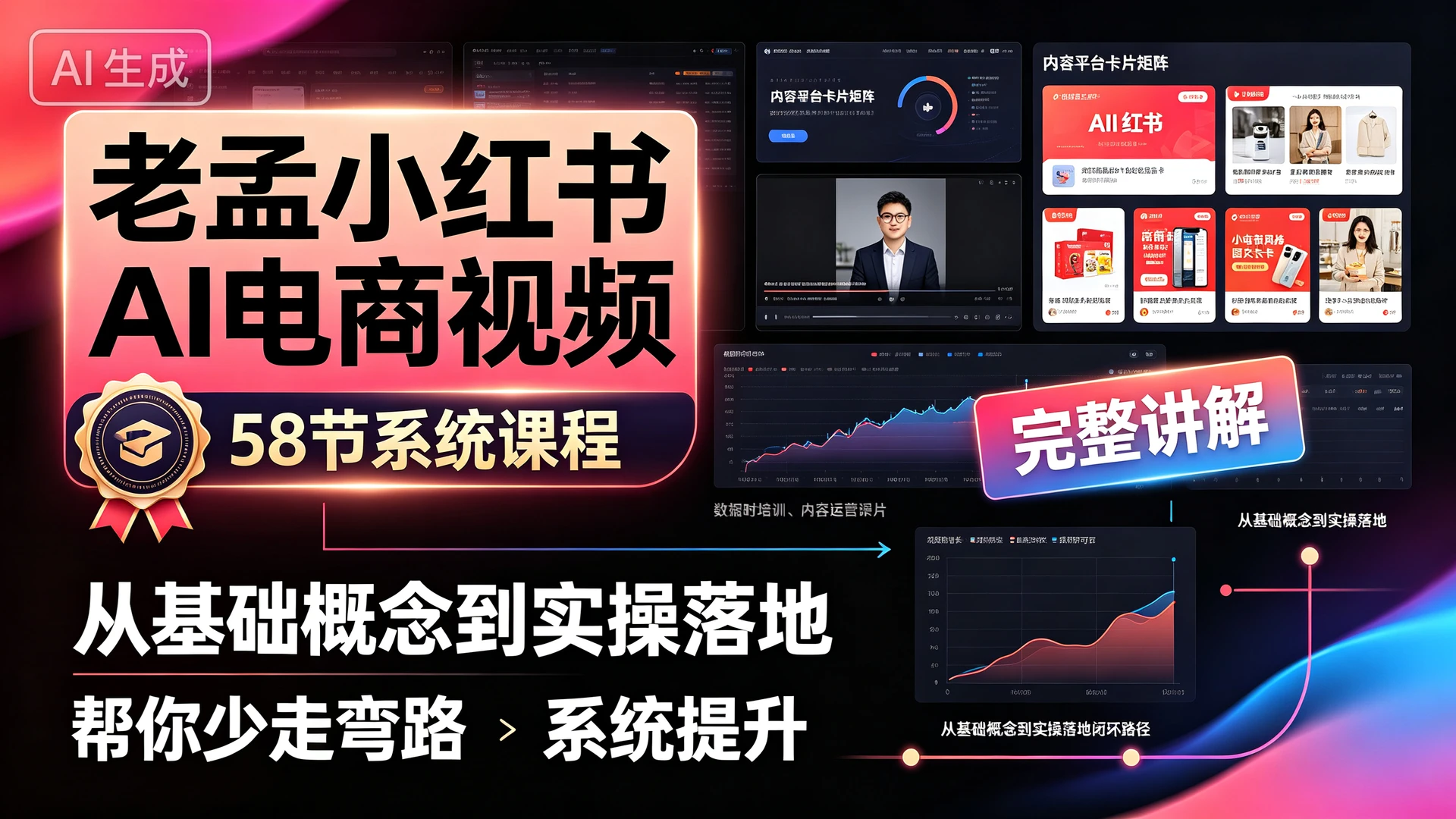【精】老孟小红书AI电商视频,58 节系统课程,从基础概念到实操落地完整讲解,帮你少走弯路系统提升-只做优质可落地项目