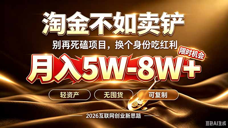 别再傻乎乎埋头跑项目！互联网真正赚钱逻辑：做卖铲人，拒绝当韭菜，逆风翻盘月入5-8W+-只做优质可落地项目