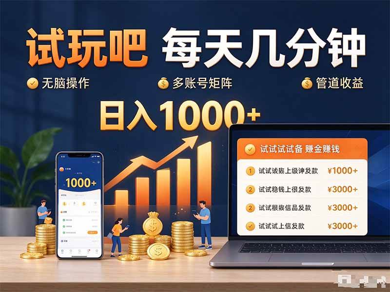 (20540期)试玩吧每天几分钟日入1000+无脑操作,可矩阵并附有管道收益-只做优质可落地项目