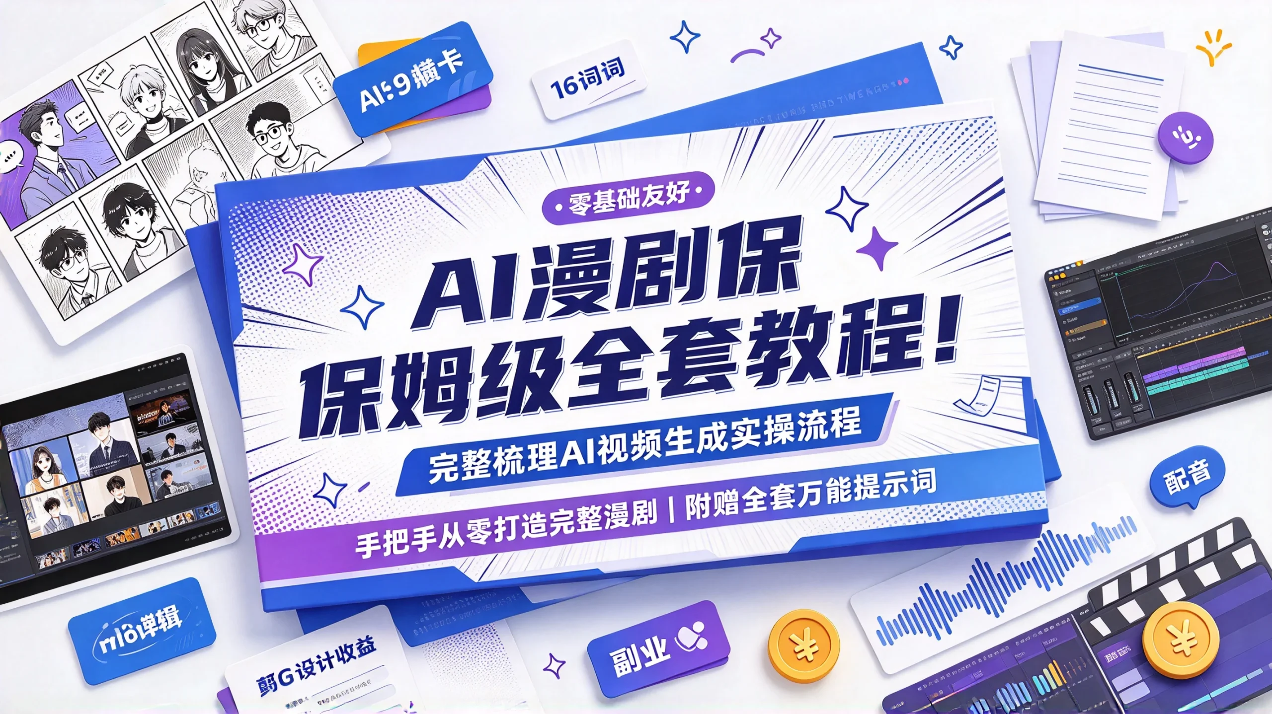 【精】AI漫剧保姆级全套教程!完整梳理AI视频生成实操流程,手把手从零打造完整漫剧,附赠全套万能提示词,零基础也能轻松开启 AI 创作副业!-只做优质可落地项目