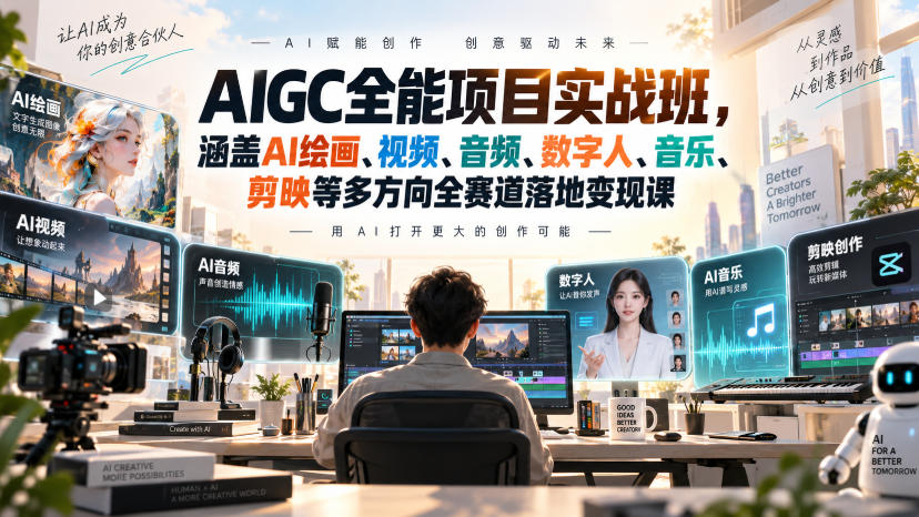 【精】AIGC全能项目实战班-无水印,涵盖AI绘画、视频、音频、数字人、音乐、剪映等多方向全赛道落地变现课(更新)-只做优质可落地项目
