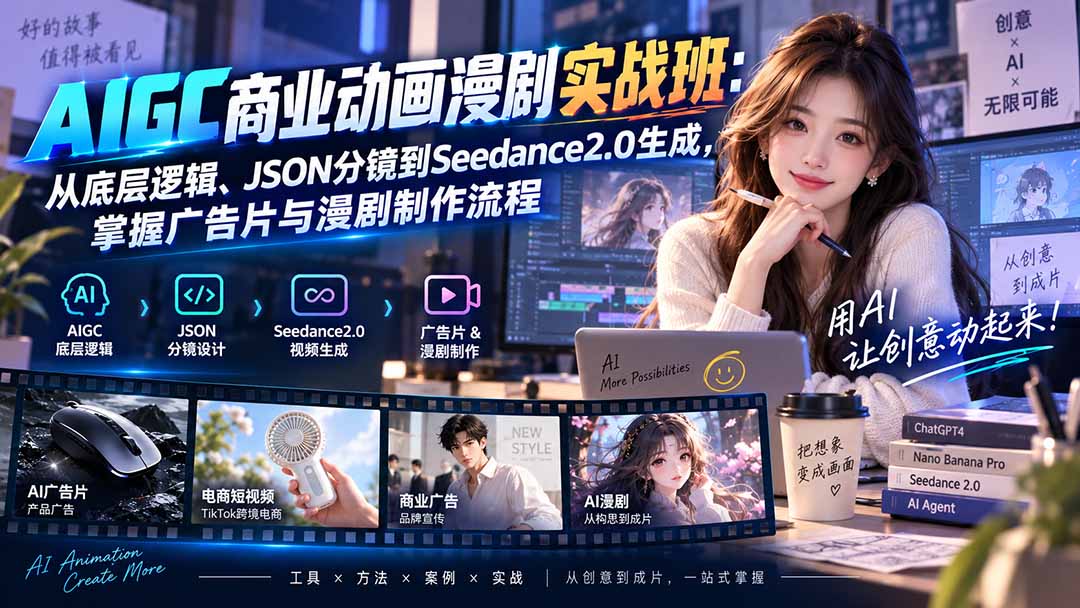 AIGC商业动画漫剧实战班-更新：从底层逻辑、JSON分镜到Seedance2.0生成，掌握广告片与漫剧制作流程-只做优质可落地项目
