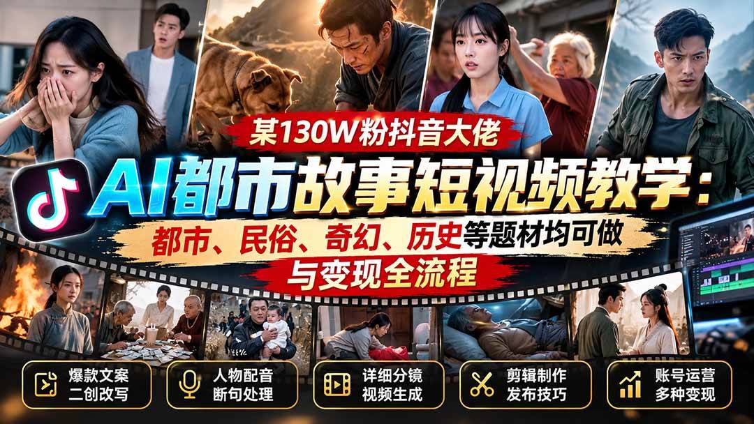 (20692期)某130W粉抖音大佬AI都市故事短视频教学:都市、民俗、奇幻、历史等题材均可做与变现全流程 (20692期)某130W粉抖音大佬AI都市故事短视频教学:都市、民俗、奇幻、历史等题材均可做与变现全流程