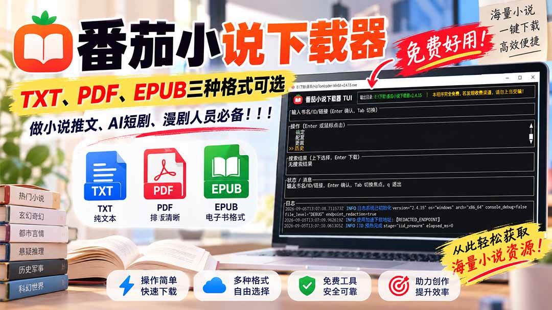（20529期）番茄小说下载器，TXT、PDF、EPUB三种格式可选，做小说推文、AI短剧、漫剧人员必备！-只做优质可落地项目