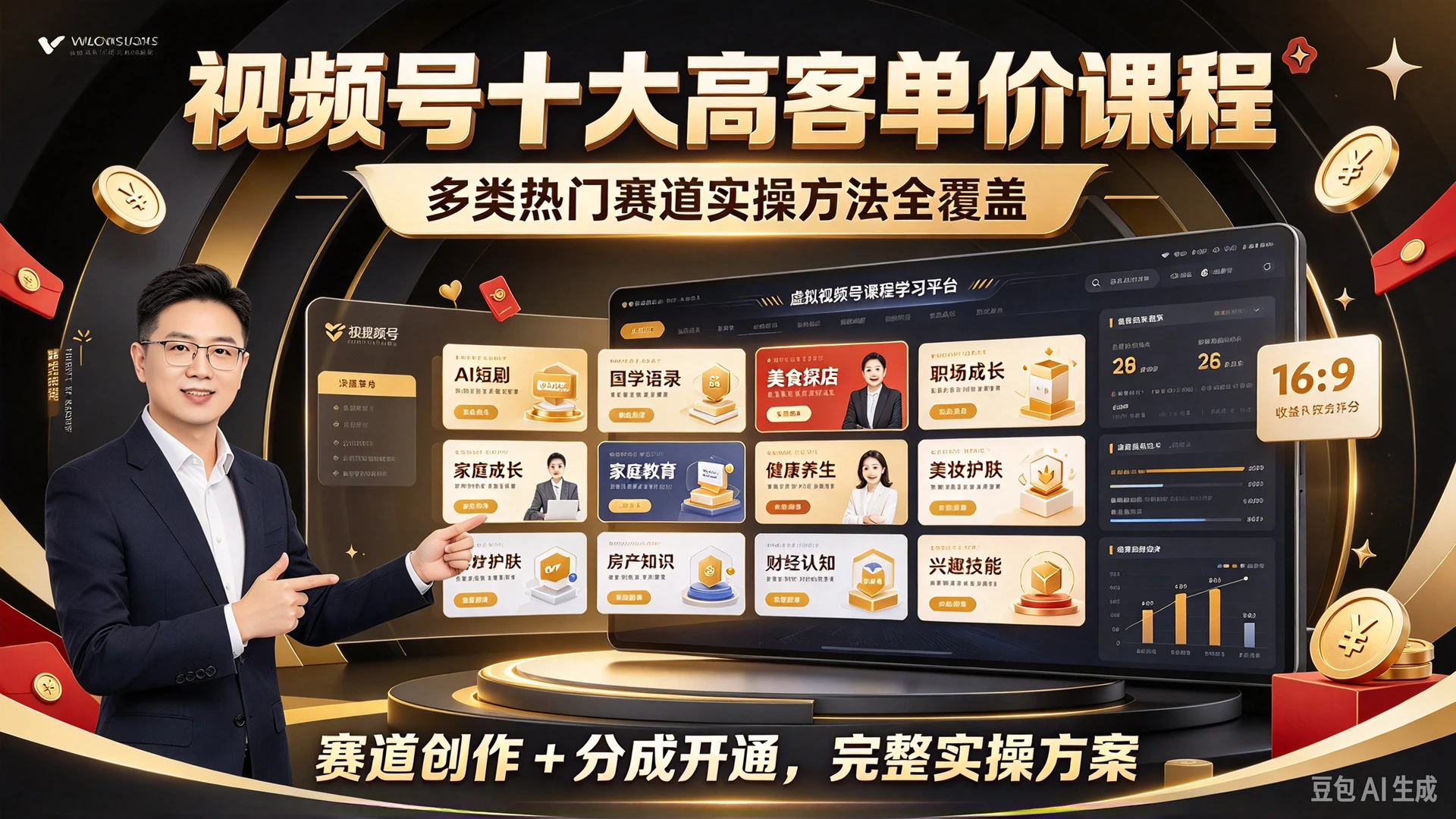 【精】视频号十大高客单价课程，覆盖多类热门赛道实操方法，掌握赛道创作与分成开通的完整实操方案-只做优质可落地项目