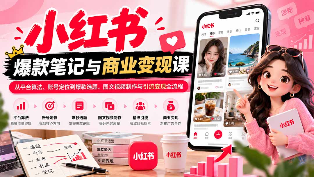 2026小红书爆款笔记与商业变现课:从平台算法、账号定位到爆款选题、图文视频制作与引流变现全流程-只做优质可落地项目