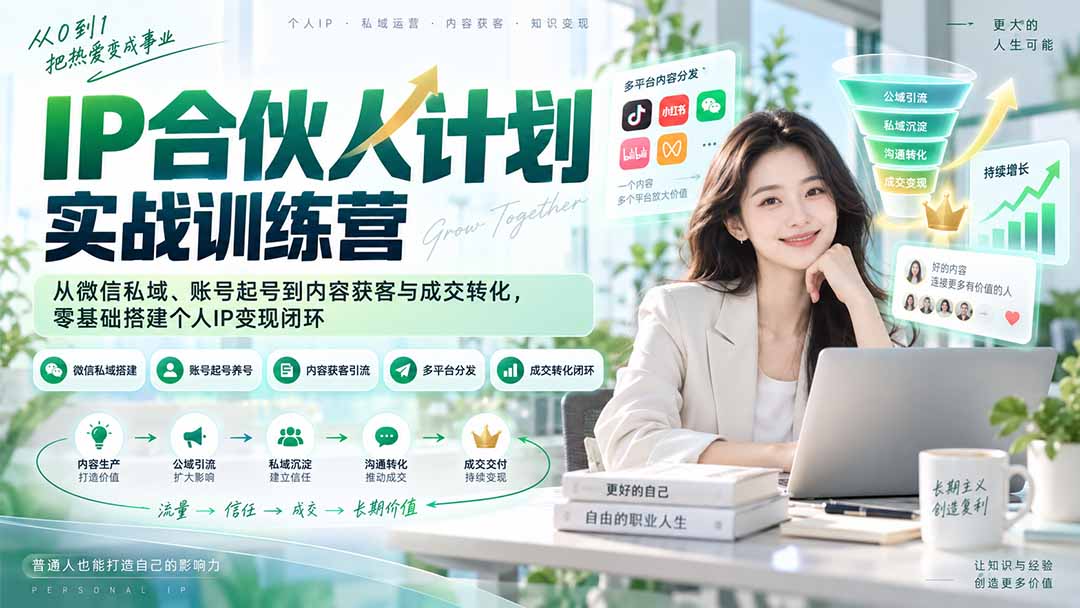 IP合伙人计划实战训练营-更新：从微信私域、账号起号到内容获客与成交转化，零基础搭建个人IP变现闭环-只做优质可落地项目