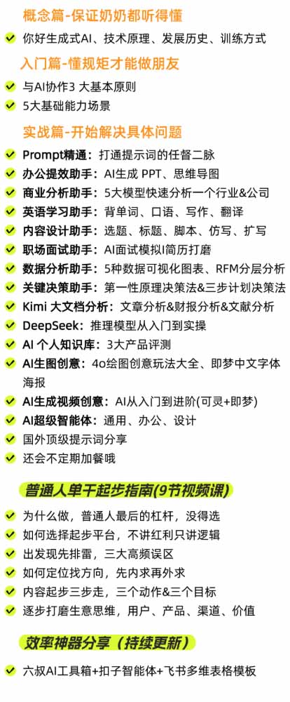 AI私教实战课-更新8月：从提示词、智能体到内容生产与流量获客，系统打造AI时代超级个体核心能力-只做优质可落地项目