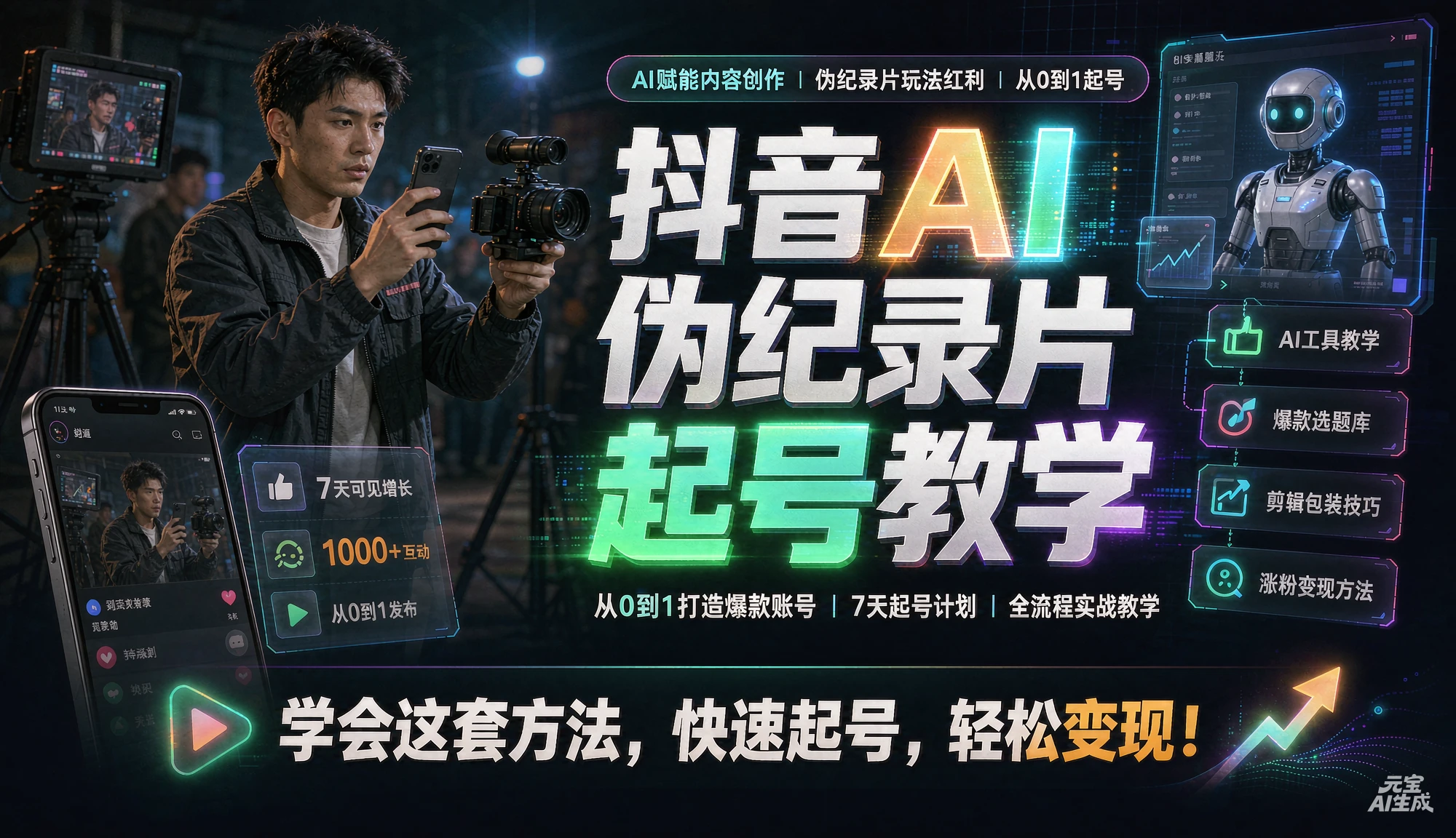 抖音AI伪记录片起号教学，从0到1打造爆款账号|7天起号计划|全流程实战教学-只做优质可落地项目