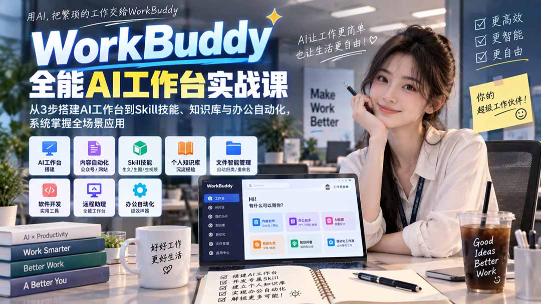 WorkBuddy全能AI工作台实战课：从3步搭建AI工作台到Skill技能、知识库与办公自动化，系统掌握全场景应用-只做优质可落地项目