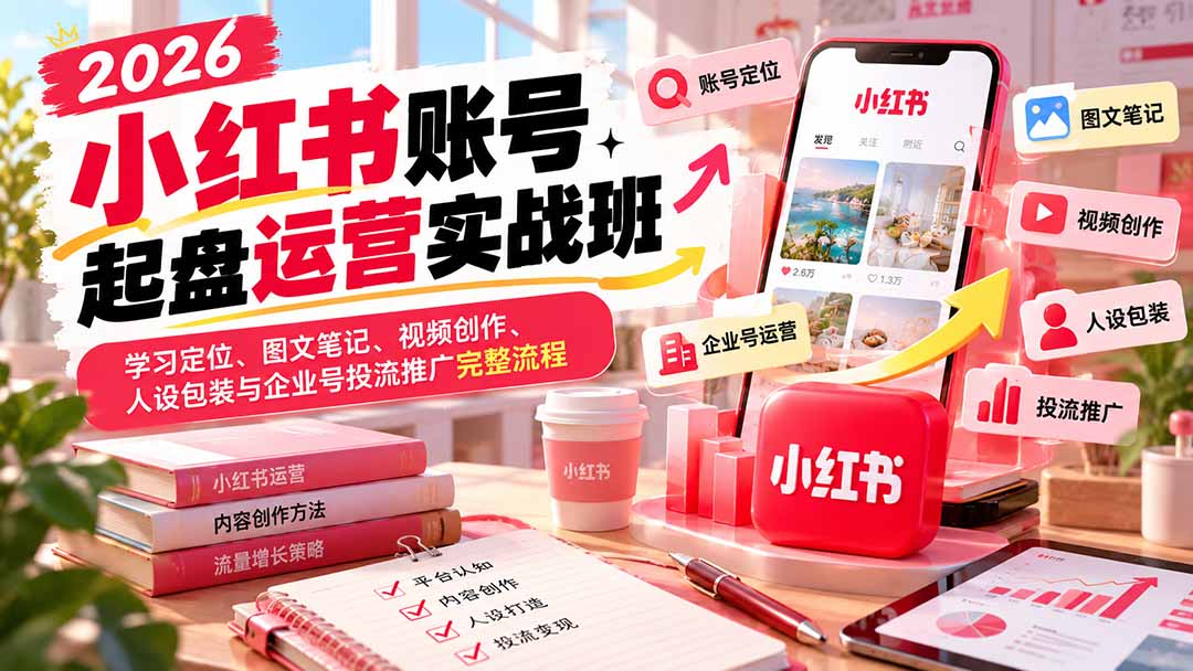 2026小红书账号起盘运营实战班：学习定位、图文笔记、视频创作、人设包装与企业号投流推广完整流程-只做优质可落地项目