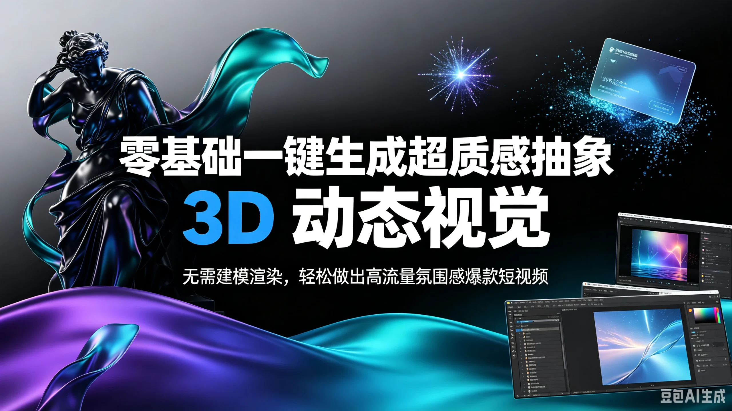 【精】零基础一键生成超质感抽象 3D 动态视觉,无需建模渲染,轻松做出高流量氛围感爆款短视频。-只做优质可落地项目