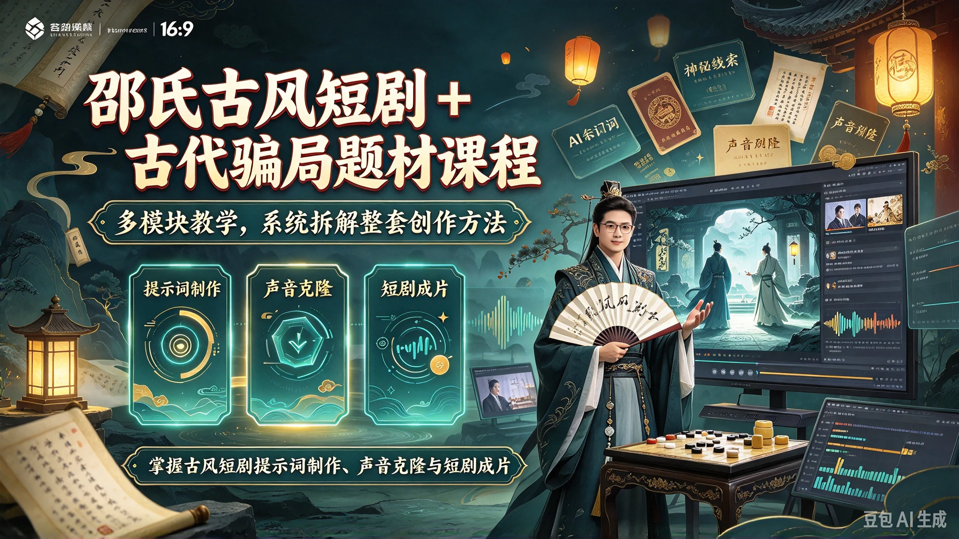 【精】邵氏古风短剧 + 古代骗局题材课程，多模块教学，掌握古风短剧提示词制作、声音克隆与短剧成片的整套创作方法-只做优质可落地项目